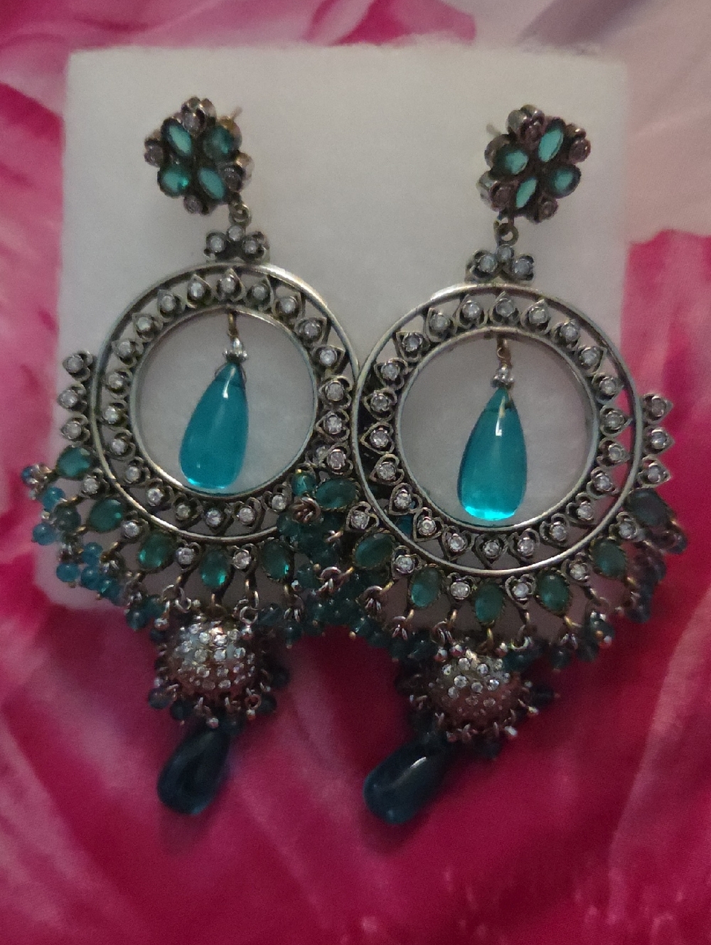 Blue Teardrop Circle Dangle Earrings - Women Jewelry